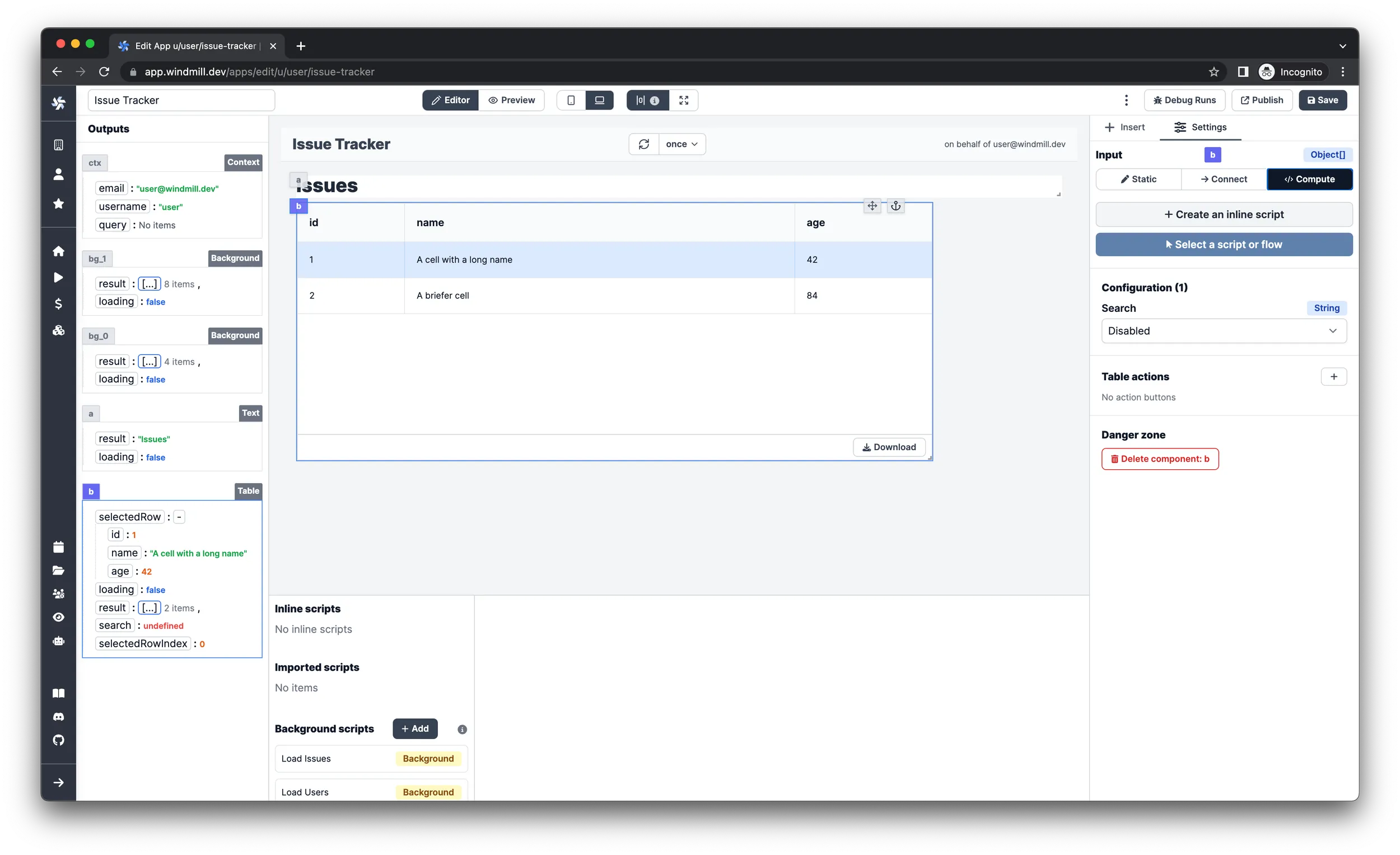 Add table component